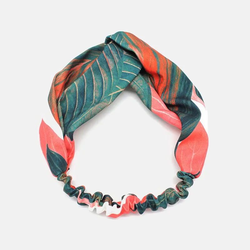 

Summer Bohemian Print Leaves Hairbands Elastic Headbands For Women Retro Cross Knot Turban Bandanas Hair Bands Hair Accessories