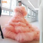 Женское вечернее платье с оборками, длинное платье кораллового цвета из фатина, бальное платье для выпускного вечера, 2020