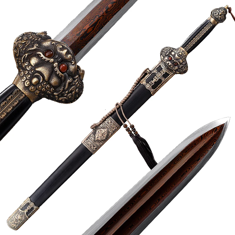 

Real Steel Sword Handmade Traditional Chinese Min Dynasty Sword Forging Damacus Steel Full Tang Red Blade Sharpness