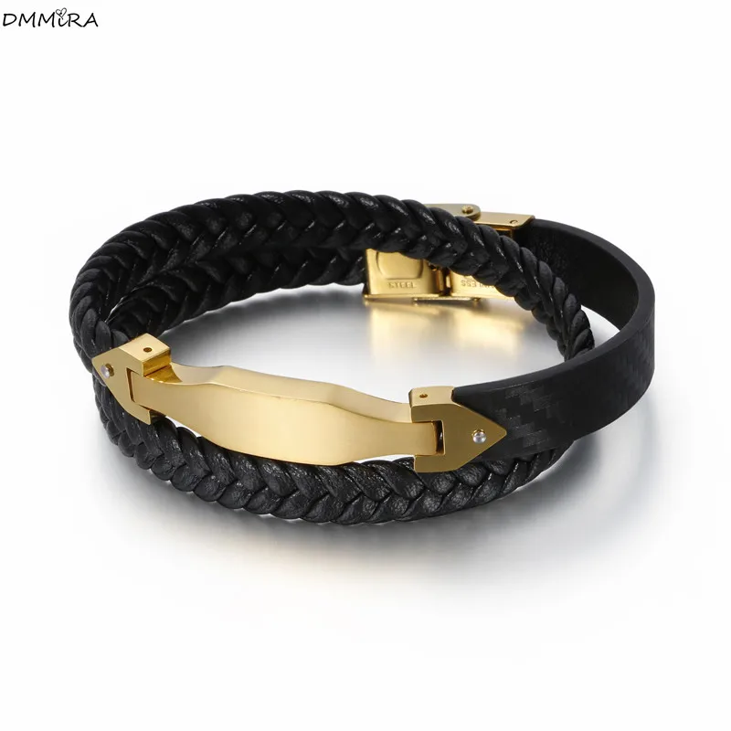 Мужские кожаные браслеты в стиле панк стрит золотые из нержавеющей стали крутой