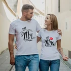 Seeyoushy влюбленных пар; Комплект одинаковой Mr Mrs Печать День Святого Валентина Графические футболки уличная мода Harajuku топ размера плюс