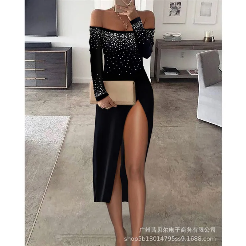 

WEPBEL женское элегантное вечернее платье со стразами, женское сексуальное демисезонное модное платье с открытыми плечами и лямкой на шее, с в...