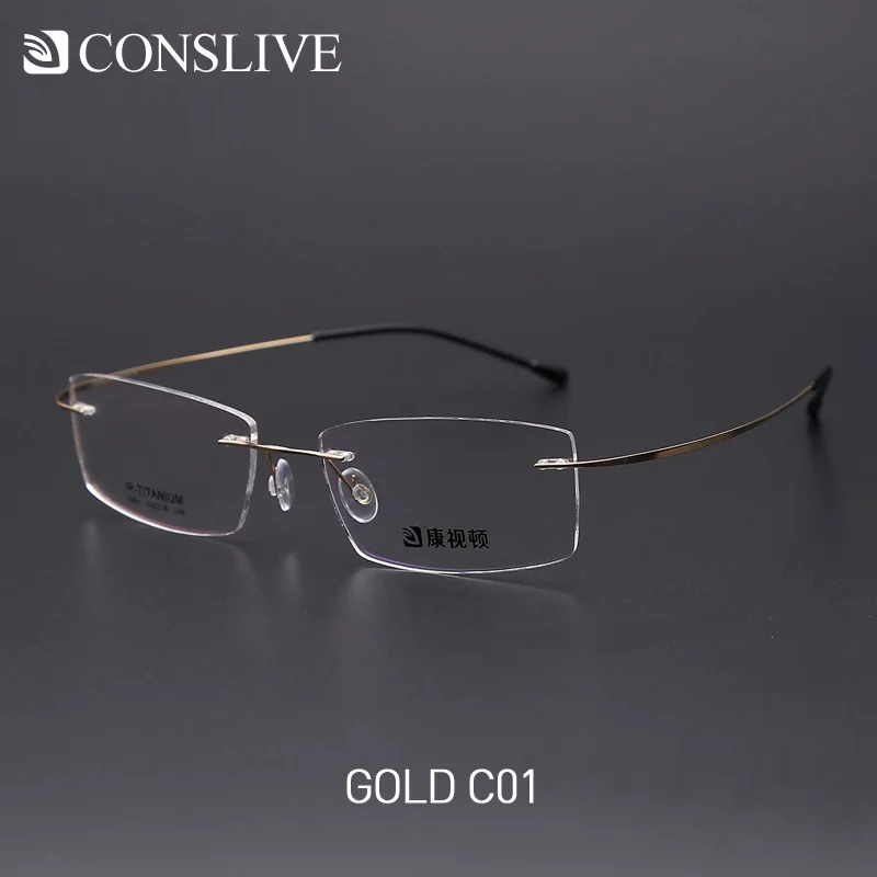 C01 Gold Титановый рецепт, оправа для очков для мужчин, без оправы, оптические очки для глаз, оправа для очков(только для близорукости) 5001 - Цвет оправы: C01 Gold