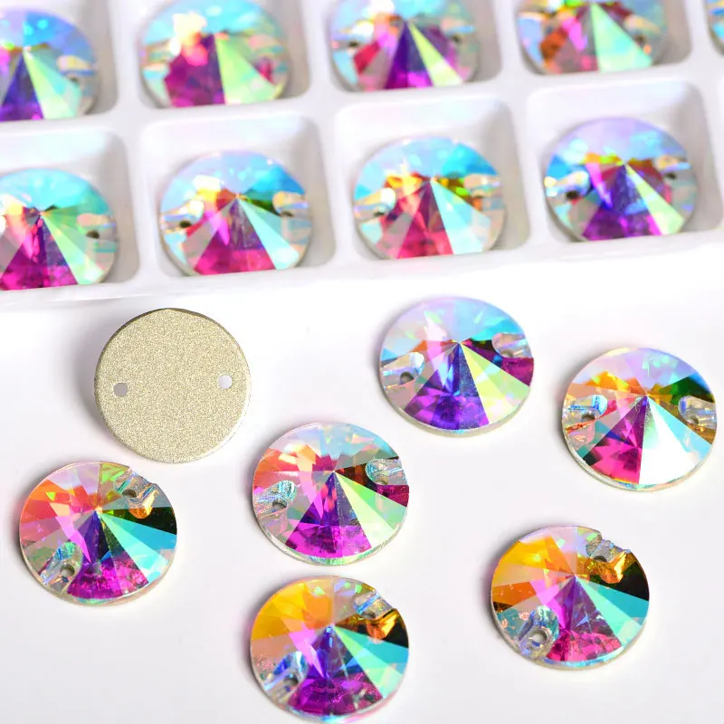 AAAA качественные круглые стеклянные стразы со стразами Rivoli Crystal AB и Gold цвета