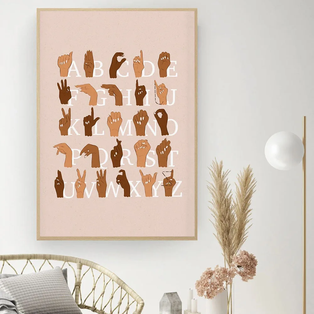 American Sign Language Nordic Poster Alphabet Canvas Painting Wall Art Picture ABC Prints Kids Room Nursery Decor | Дом и сад