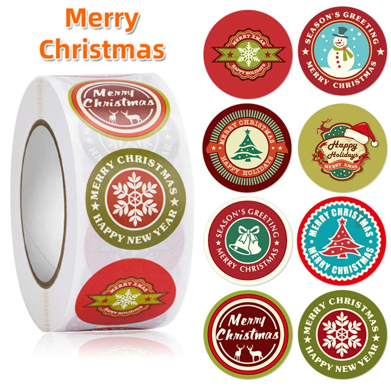 

500Pcs Merry Christmas Stickers Snowman Trees Decorative Stickers Wrapping Gift Box Label Thank You Stickers Christmas Tags