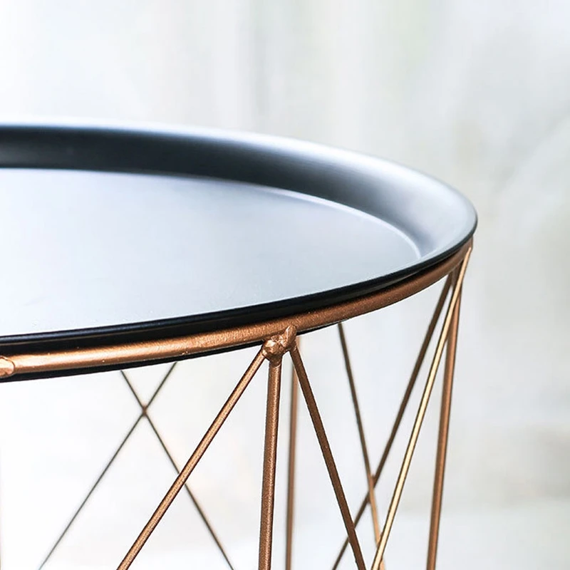 Modern Gold Round Wire Metal Storage Basket Side Table Bedroom Balcony Corner Tea | Мебель