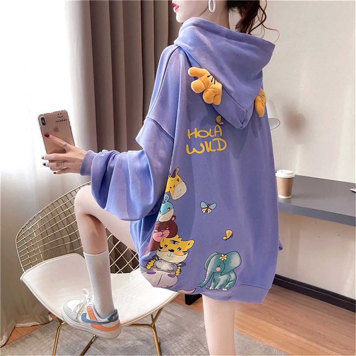 

Cute Animal Ear Hoodie Streetwear Hip Hop Women Sweatshirt Spring Autumn Tops Funny Harajuku Gothic Cool Loose Kawaii Hoodie
