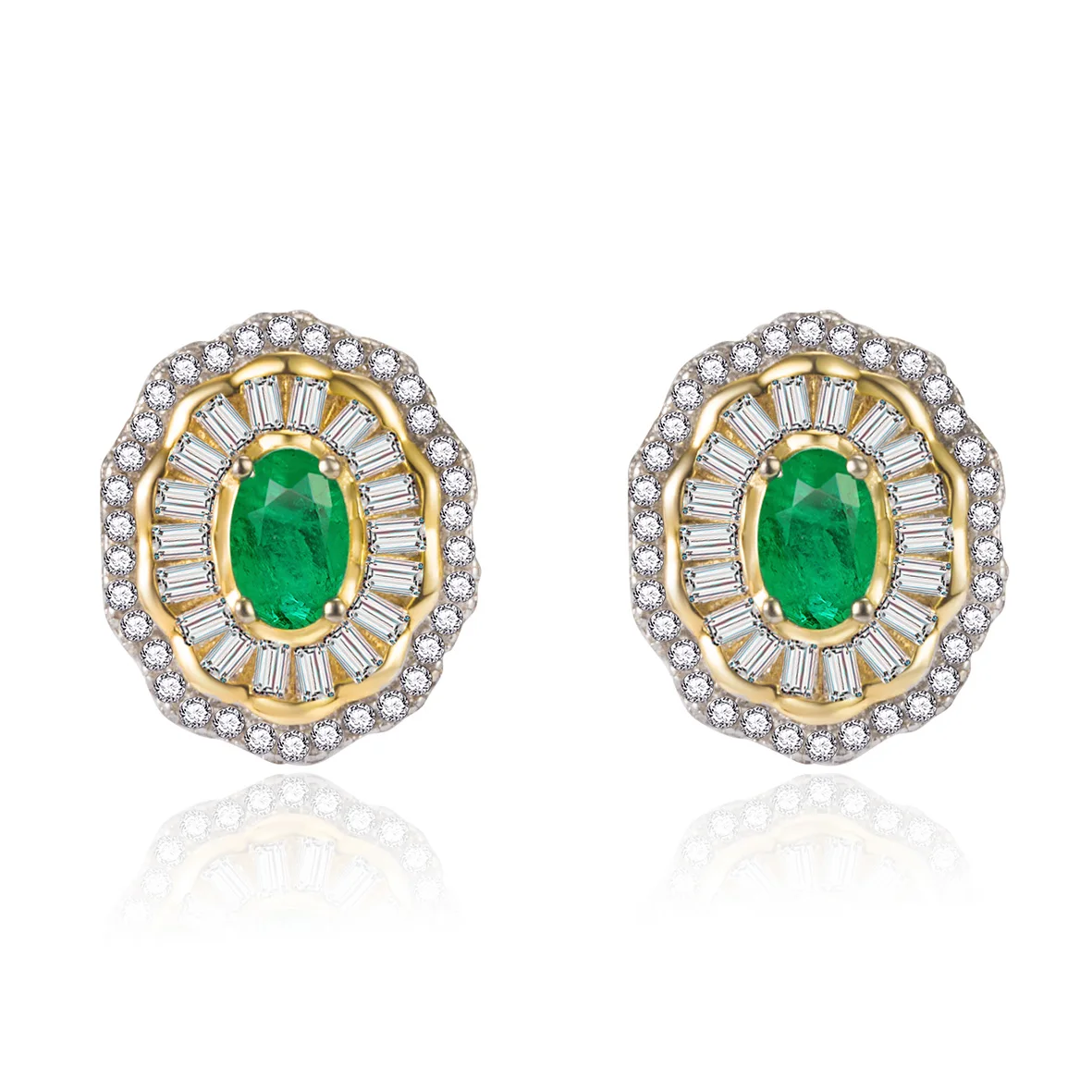 925 Sterling Silver Beautiful Two Tone Plated Halo Stud Earrings Emerald Tourmaline Engagement Wedding Earrings For Gift