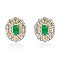 925 sterling silver beautiful two tone plated halo stud earrings emerald tourmaline engagement wedding earrings for gift