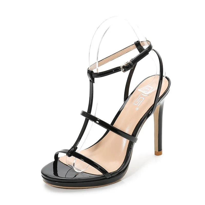 

Women's shoes 2020 summer 10.5CM High heels Ladies stiletto buckle sexy open-toe patent-leather Ins sandals with ladylike style