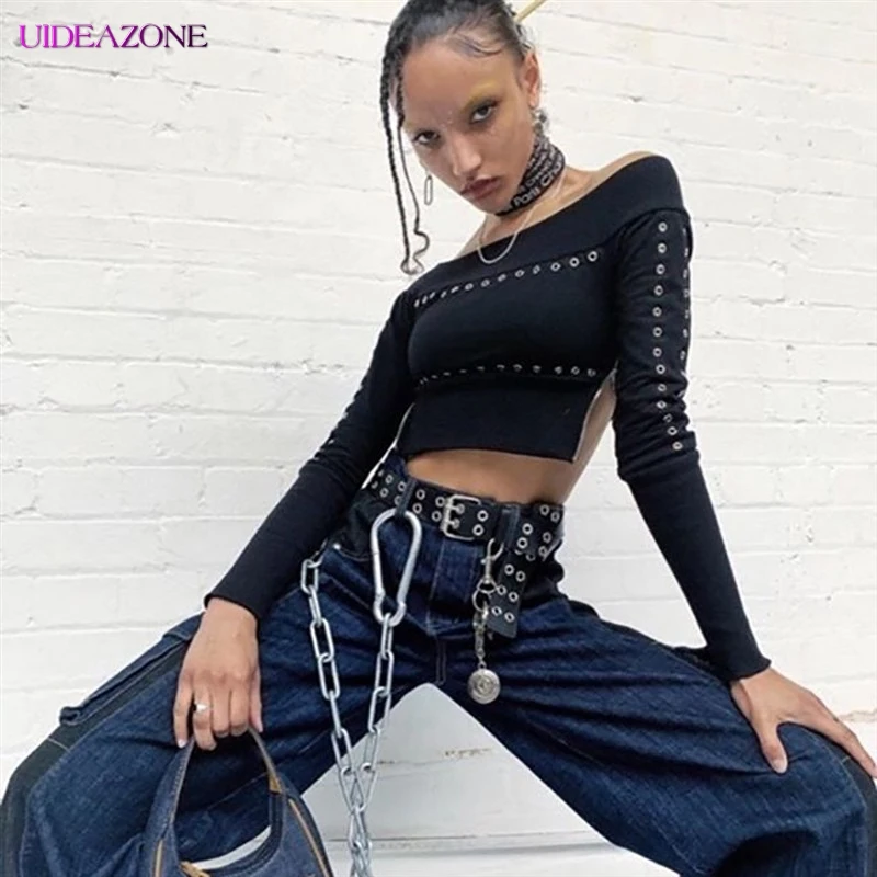 UIDEAZONE модная женская сексуальная рубашка с открытыми плечами вырезом лодочкой