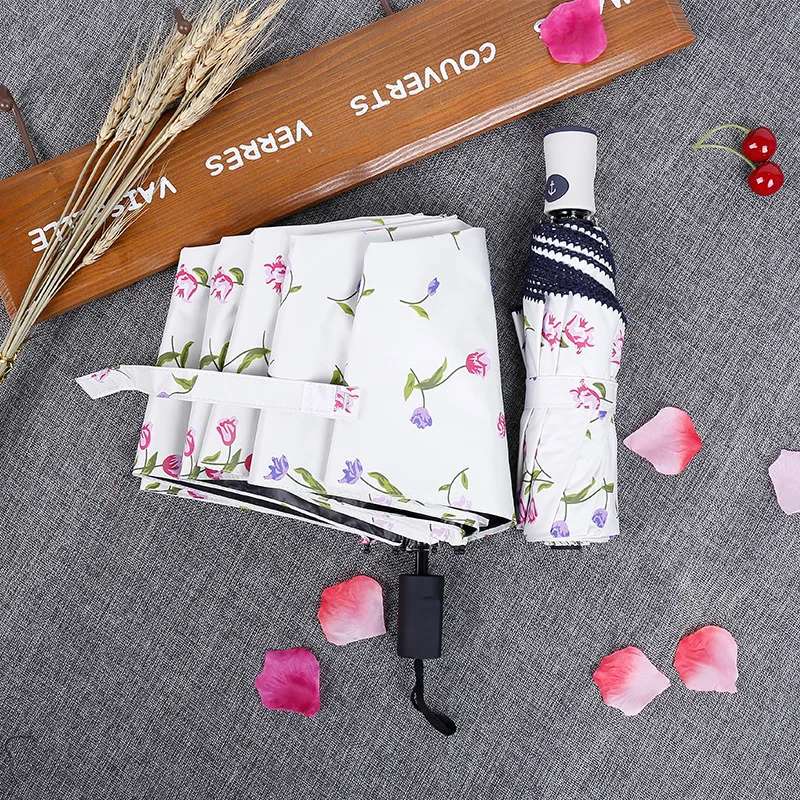 Винтажный Шебби-цветочный женский зонт от дождя 3 складной прочный аксессуар