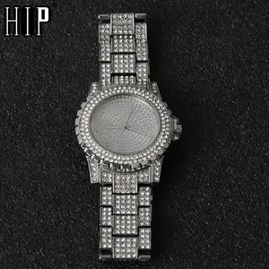 Часы наручные мужскиеженские с фианитом, люксовые кварцевые из нержавеющей стали в стиле хип-хоп с датой и фианитом, Ювелирное Украшение