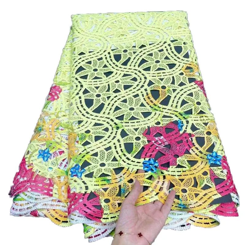 

African Printed Guipure Lace Fabric High Quality Nigerian Milk Silk Cord Lace Fabric 2021 For Women Dresses 5 yards