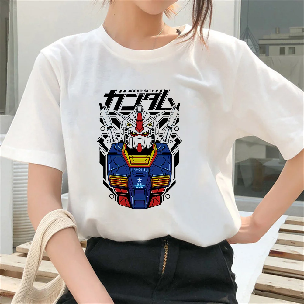 

Anime T-Shirt Gundam Head T Shirt Women Mech Robot Mecha Japan Harajuku Gunpla Tshirt Women Casual Camisa Tee