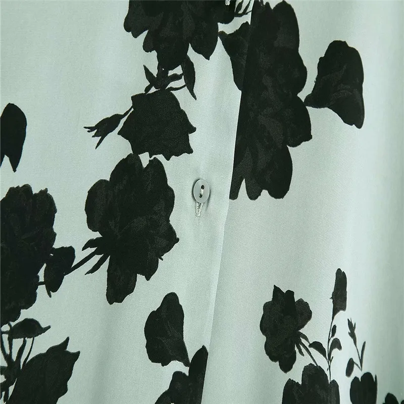 

2020 Za Loose Print Satin Long Shirt Women Long Sleeve Large Size Irregular Top Female Fashion Front Button Vintage Green Shirts