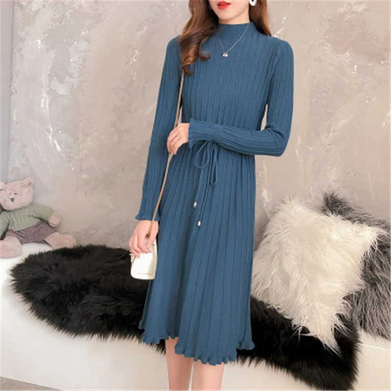 Весенне-осенний Женский вязаный свитер новый модный пояс женский платье