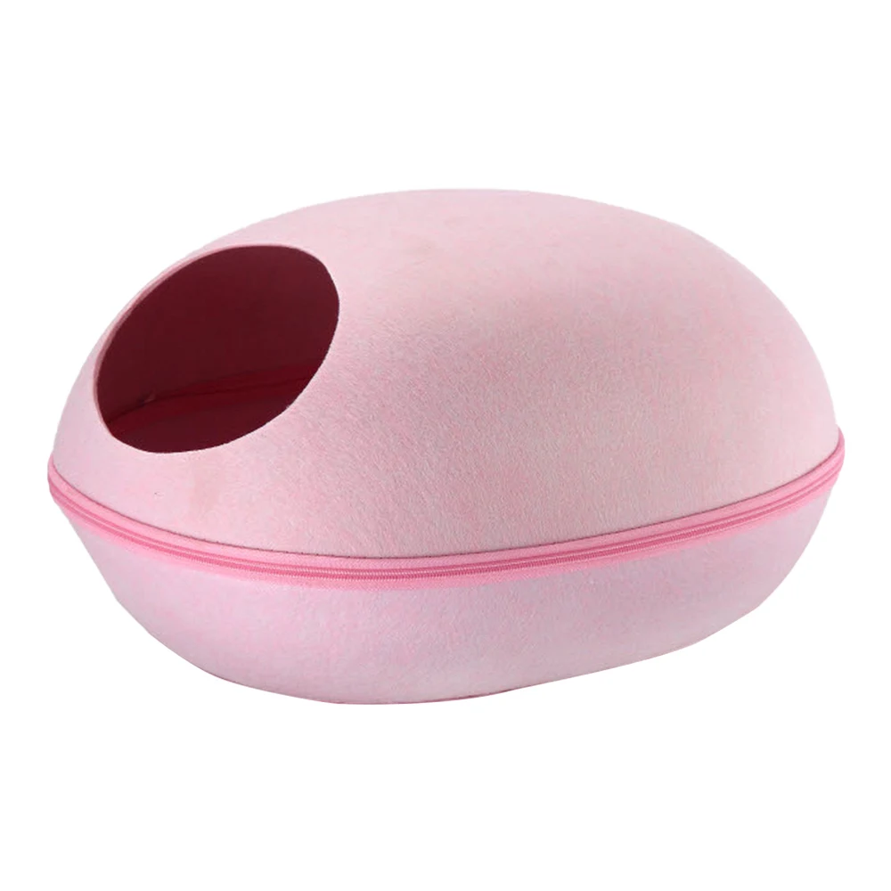 pink Egg Shape Dog Cat Bed Cat Sleeping Bag Zipper Felt Cloth Winter Warm Pet House All Around Cat Nest With Detachable Cushion Mat - Цвет: pink
