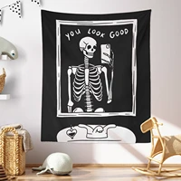 creativity black funny cool skeleton selfie wall cloth carpet ceiling room decor polyester you look good home decor tapestry