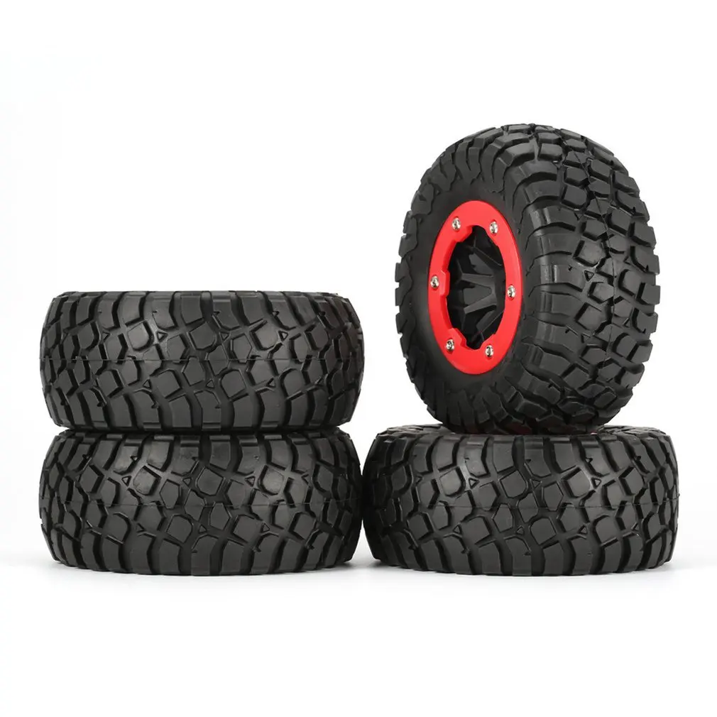 

4PCS RC Car Beadlock Rubber Tires Wheel Rim Set for 1/10 Short Course Truck Traxxas Slash 4x4 VKAR 10SC HPI