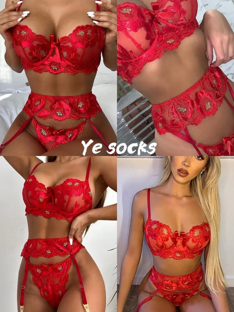 

Europe And The United States Hot Sale 2021 New Fashion Flowers Complex Technology With Steel Ring Gathered Sexy Underwear Women