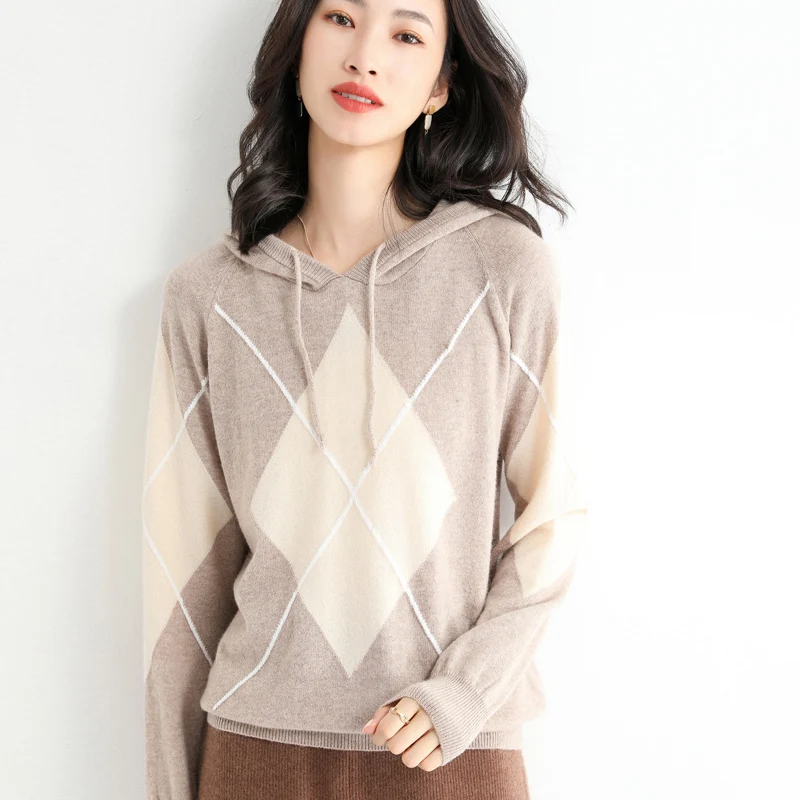 Женский свитер с капюшоном Свободный Повседневный трикотажный кашемировый