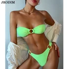 Сексуальный купальник-бандо JRODIM 2021, однотонные и с цветочным принтом, комплекты бикини, сексуальный купальник с кольцами, женский купальник с высоким вырезом, бандажный купальник