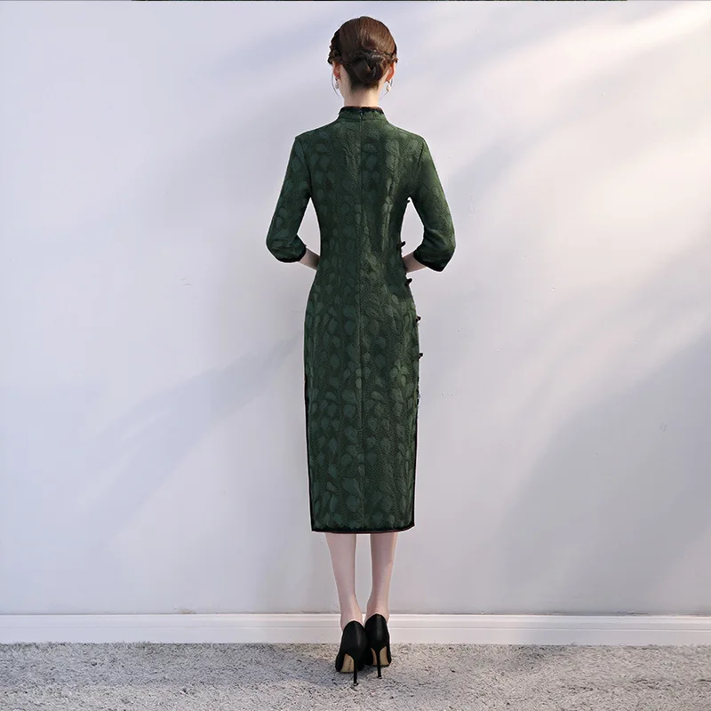 

Vintage Chinese Traditional Women Dobby Cheongsam Sexy Lace Trim Qipao Big Size 3XL Dress Elegant Mandarin Collar Vestidos