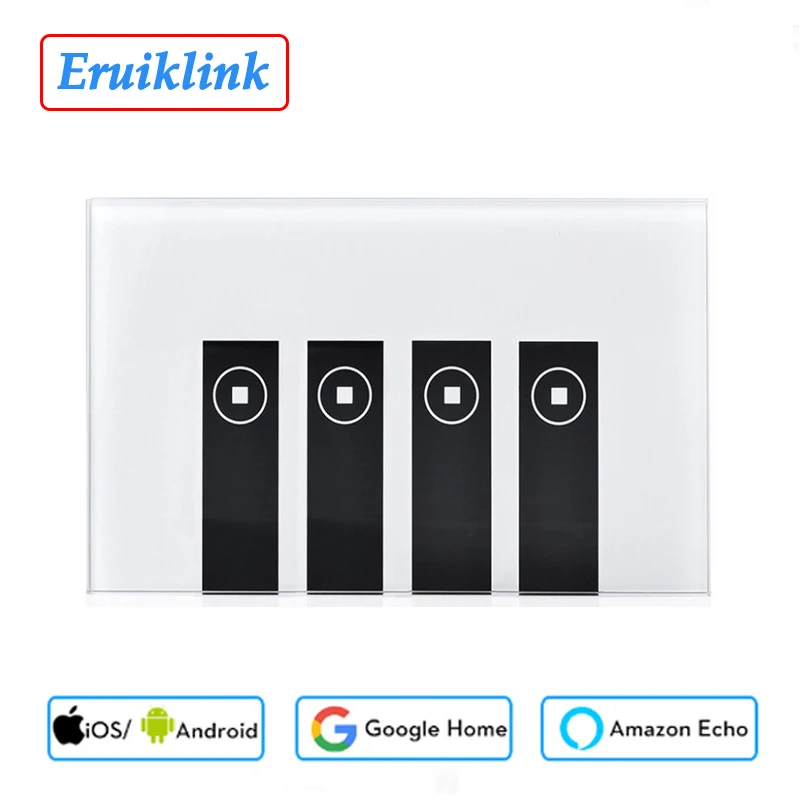 

Смарт-выключатель с поддержкой Wi-Fi, 4 клавиши, Google Alexa, стеклянная панель, выключатель света, дистанционное управление через приложение eWelink, ...