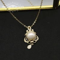 glseevo necklace for women silver 925 sterling pearl necklace freshwater pendant female fashion dainty jewelry making gn0326