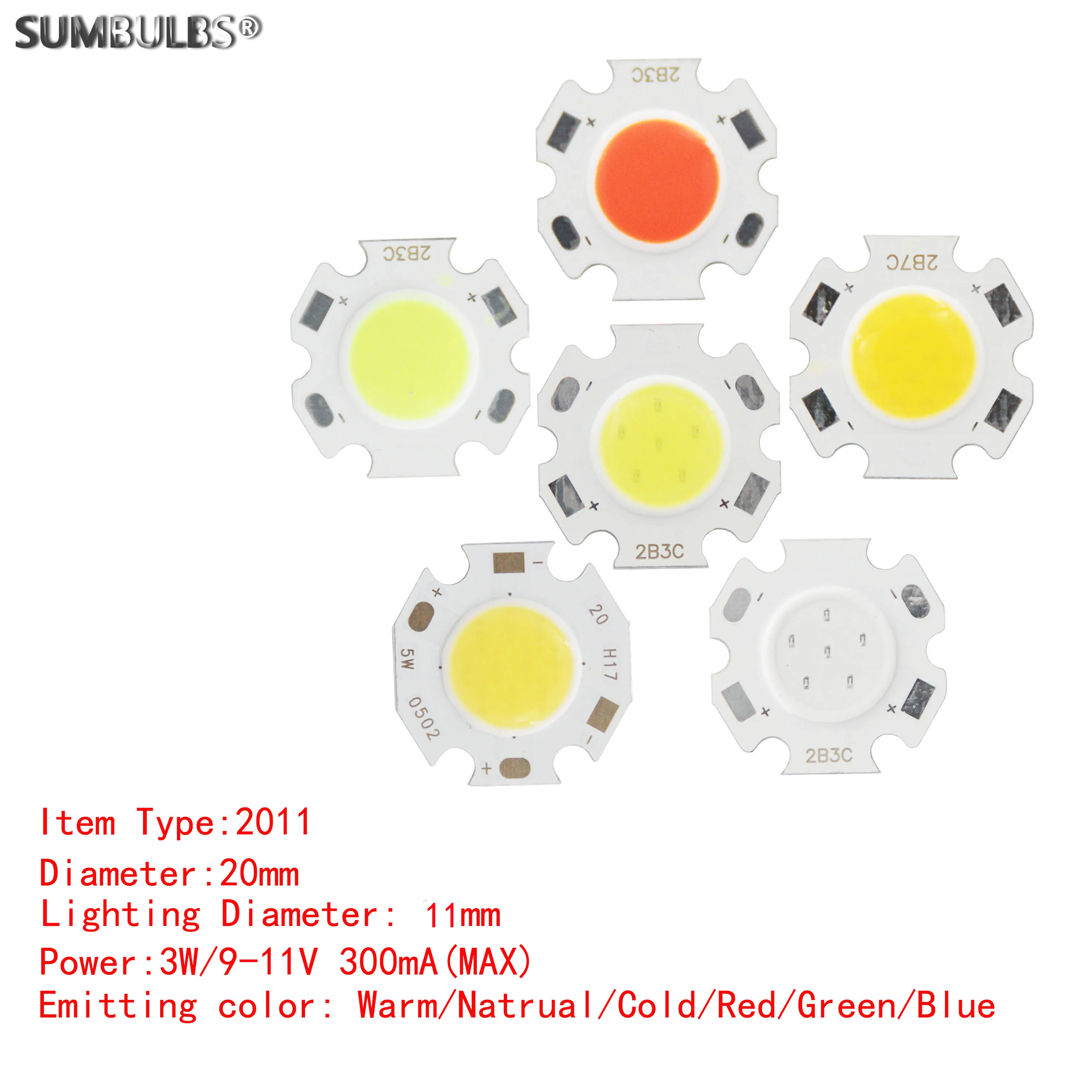 Круглые светодиодные лампы sumbulbs 10 шт. 20 мм диаметр 2011 дюйма 3 Вт 9 В постоянного