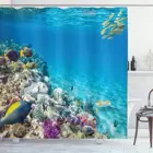 Занавеска для душа, прозрачная подводная, морская жизнь, животные, мир, кораллы, тропические рыбы и скатерть, декоративный набор для ванной комнаты с крючками 70