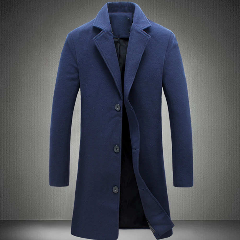 Мужское зимнее пальто с отложным воротником из смесовой шерсти однобортное