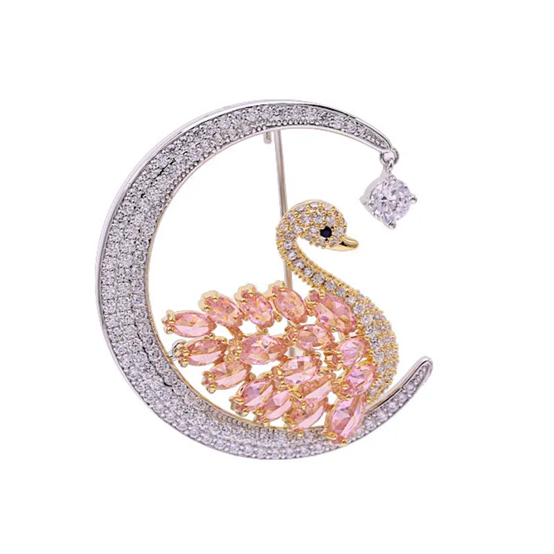 Высокое качество сверкающий Цирконий Лебедь брошь для женщин пальто ювелирные