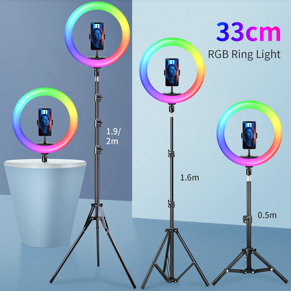 

10-13inch LED Selfie Ring Light With 2m 1.6m Tripod Dimmable Photographic Lighting For Youtube VK Vlog Live Stream Ringlight