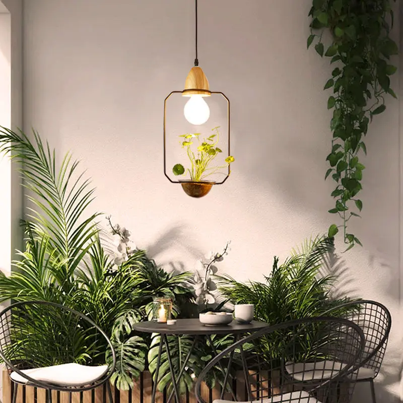 Искусство Led завод подвесные светильники с деревянной базой E27 деревенский