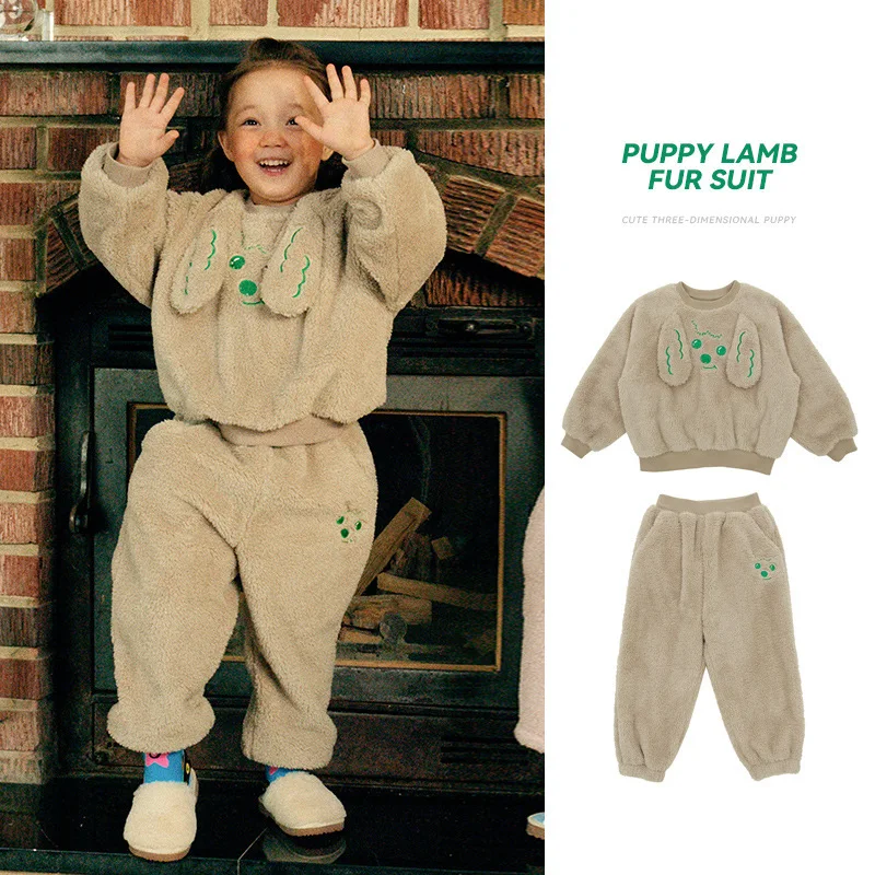 

Детская одежда, плотный двусторонний флисовый костюм для щенков, одежда для девочек и мальчиков, костюм из двух предметов для отдыха, милый ...