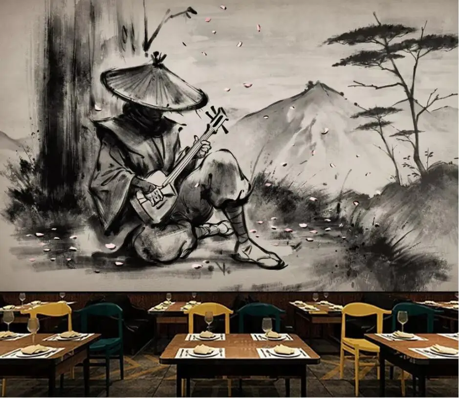 Обои на заказ, фреска, самурайская серия, черный и белый ukiyoe warrior lahu, ресторанный инвентарь, бар, 3D фоновая стена