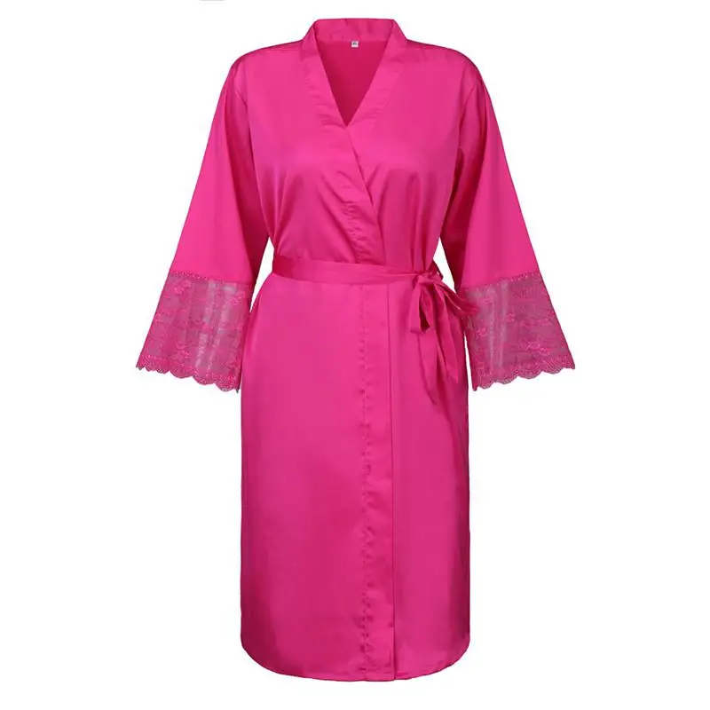 Мягкая Пижама неглиже кружевное кимоно халат с рукавами до локтя свободное свадебное платье невесты Повседневная Женская домашняя одежда ночная рубашка - Цвет: Hot Pink A