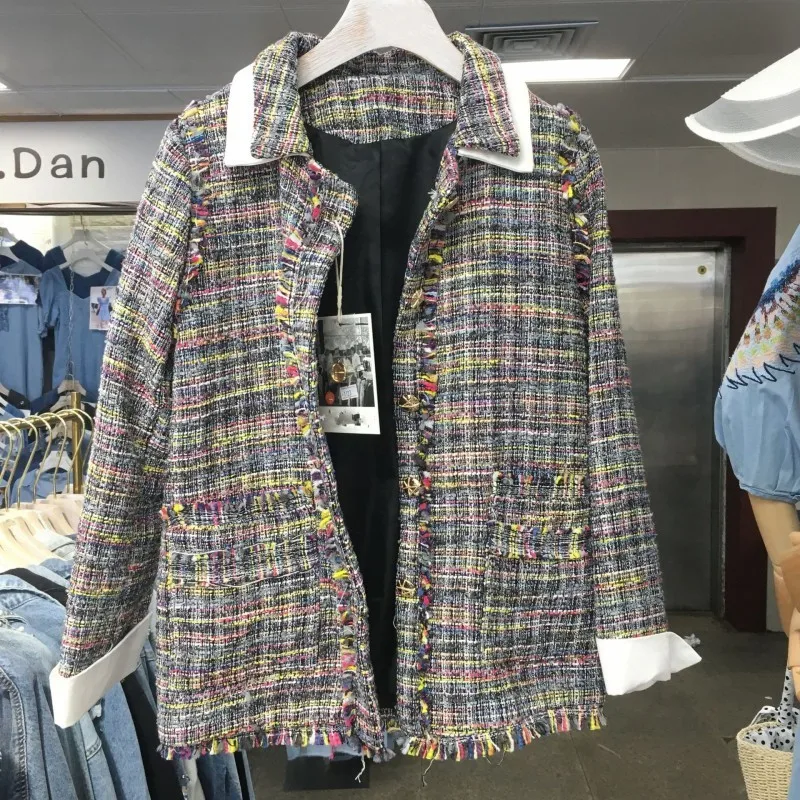 Autumn New Long Sleeve Fake Piece Womens Tweed Jackets Office Ladies Fashion Single Breasted Slim Fit Outerwear Coats Streetwear | Женская