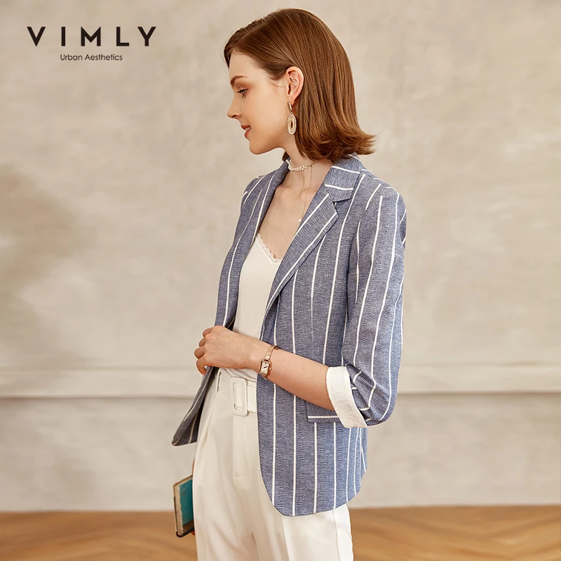 Vimly весенние полосатые блейзеры для женщин модные пиджаки с отложным воротником