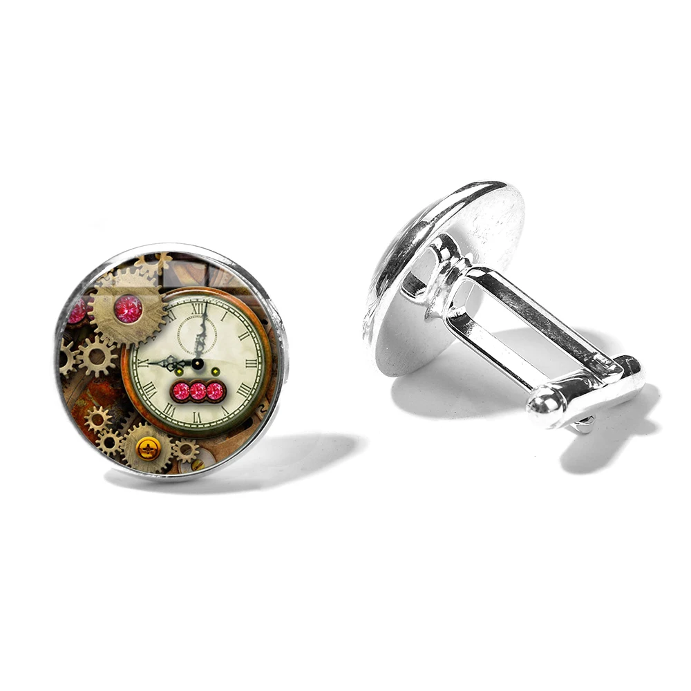 SONGDA креативные запонки в стиле стимпанк с циферблатом и красным драгоценным