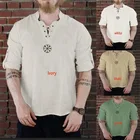 Средневековая льняная рубашка с пиратами викингов, костюм в стиле Ренессанс, Мужская Скандинавская ретро-футболка, футболка для косплея с бородой, на шнуровке для взрослых, S-4XL