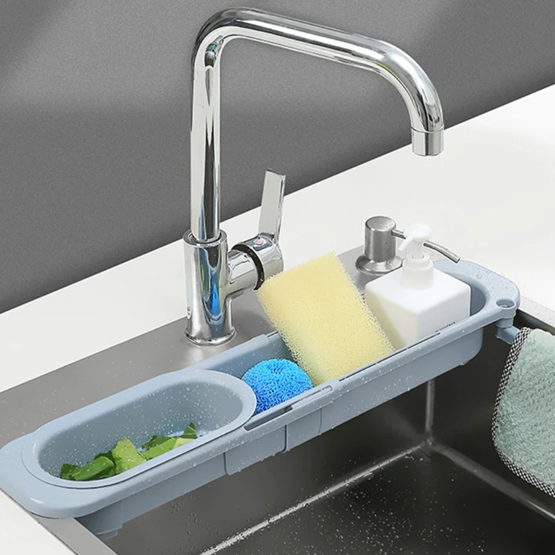 

Telescopic Sink Holder Adjustable Drainer Sink Tray Sponge Soap Rack Cloth Shelf