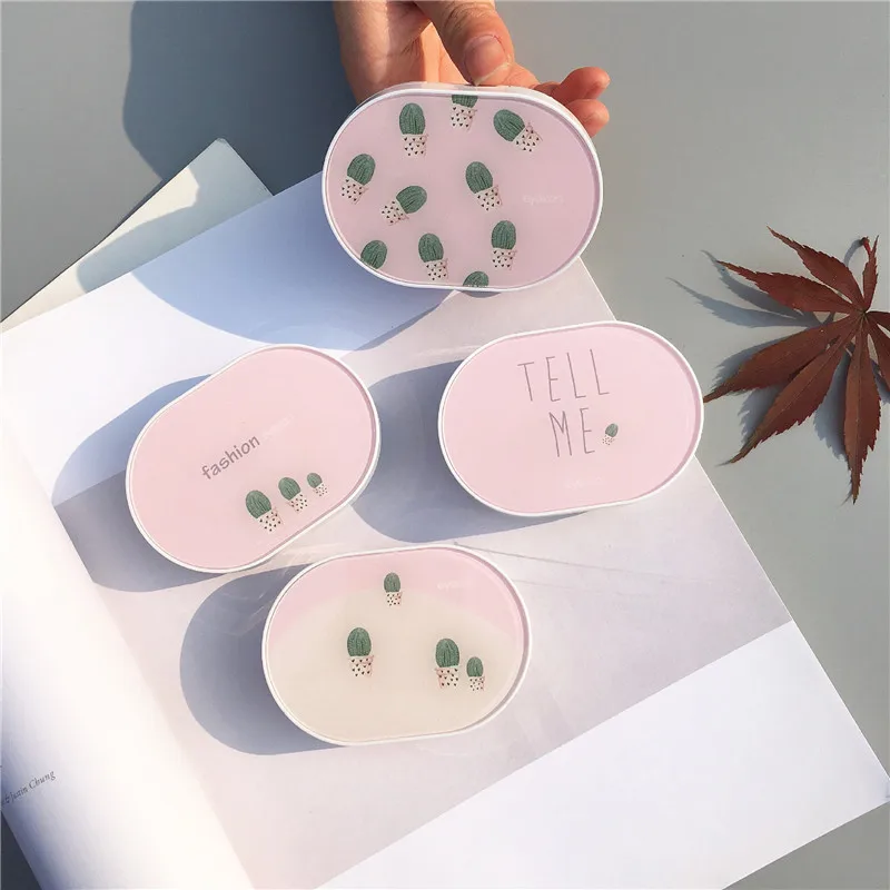 INS простой розовый чехол для контактных линз с изображением кактуса зеркальной
