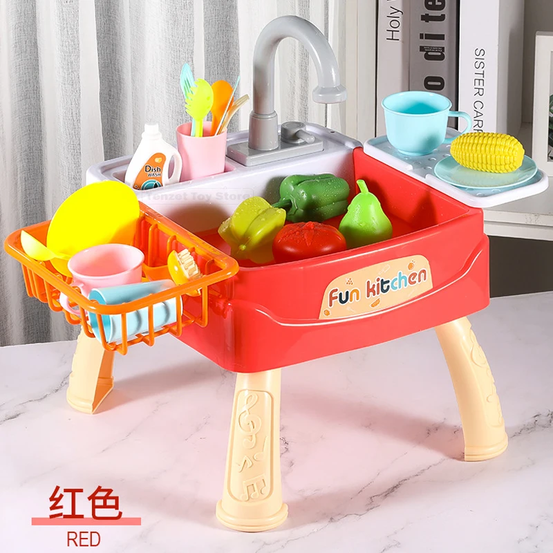 

Kitchen Children Dishwasher Table Toy Simulation Sink Faucet Circulating Water Electric Wash Table Kids Pretend Role Play Toys