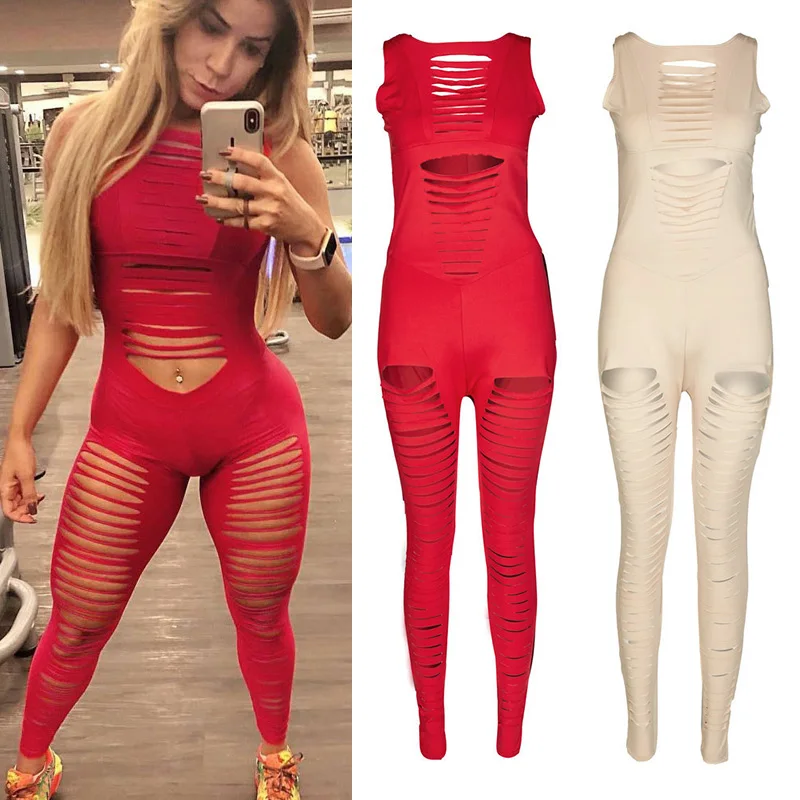 Женские комбинезоны для йоги однотонные полые эластичные дышащие облегающие