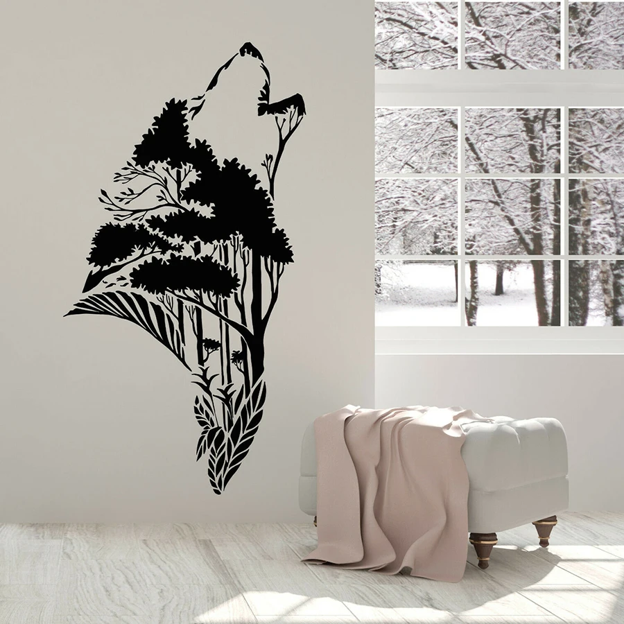 

Abstract Wall Decal Wolf Head Silhouette Nature Forest Creative Vinyl Window Stickers Animals Bedroom Man Cave Home Decor M718