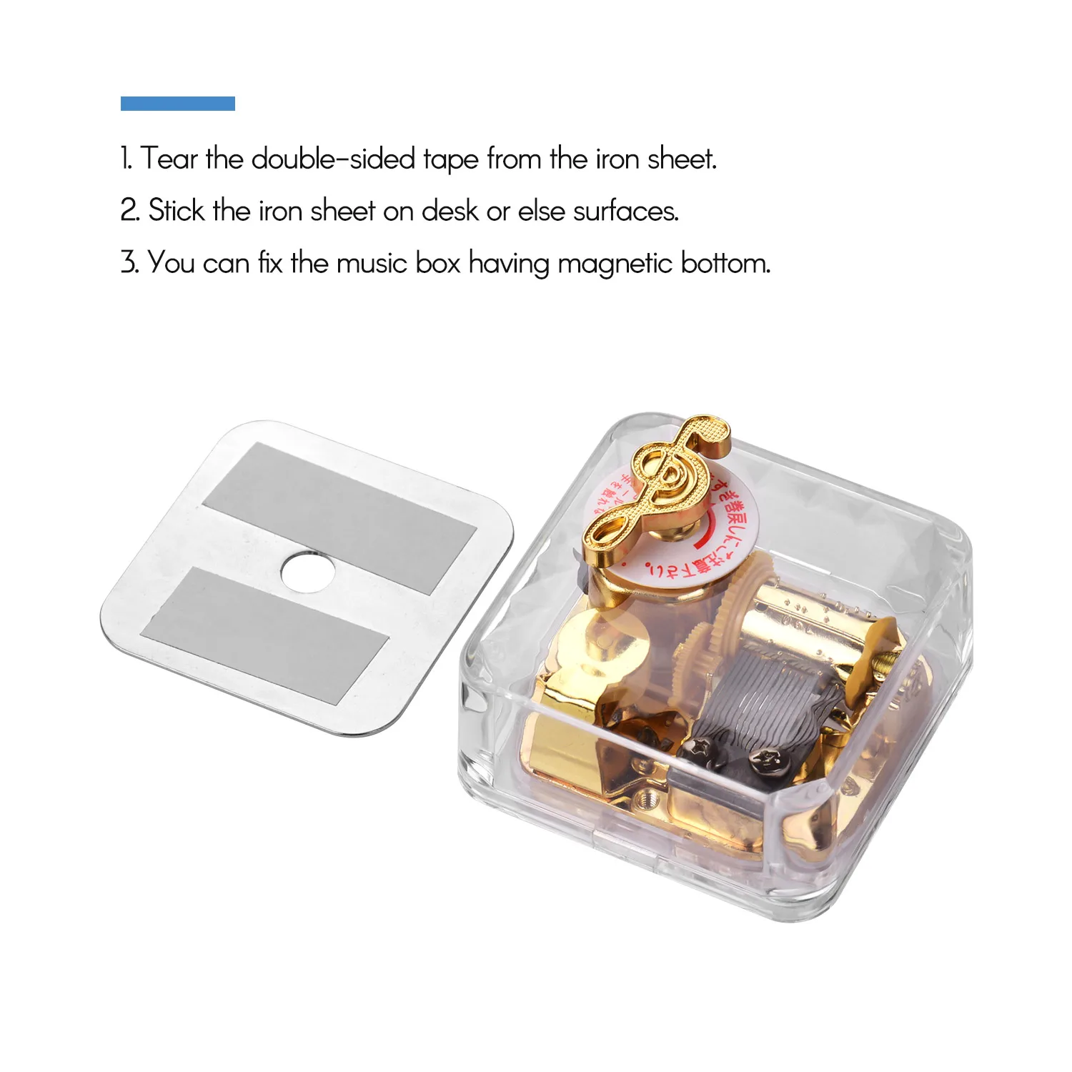 

Square Transparent Acrylic Musical Box Counterclockwise Rotation Clockwork Musicbox with A Fixable Metal Plate Gold-Plating